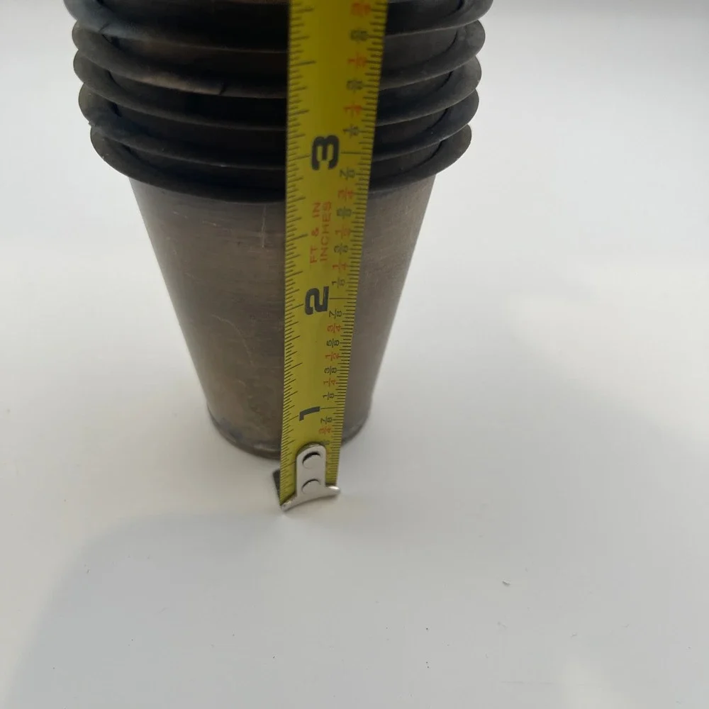 Vintage Industrial Metal Nesting Cups Set of 13 Tapered Stackable Aged Patina
